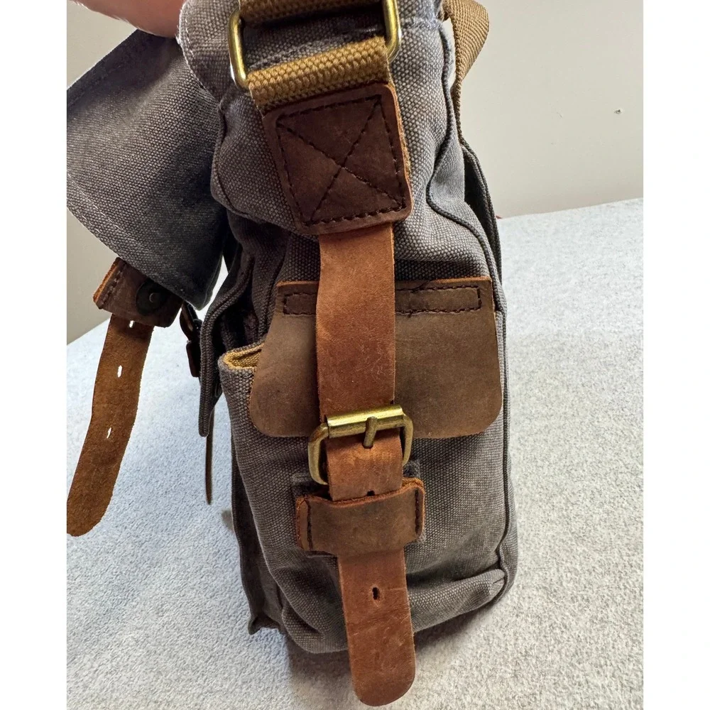 Kattee Canvas Leather Messenger Bag Laptop Briefcase Satchel Brown Gray Work